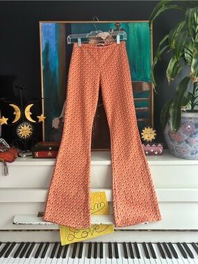 Zara Orange Geometric Flare Pants Women’s Retro Boho Bootcut Size 6 Y2K Style